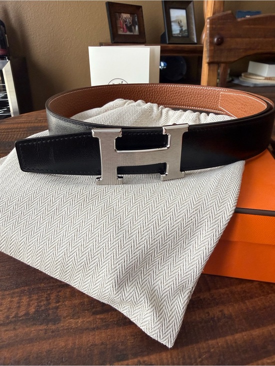 Hermes Other - Hermes Reversible Calfskin Belt with H Buckle in Brushed Silver